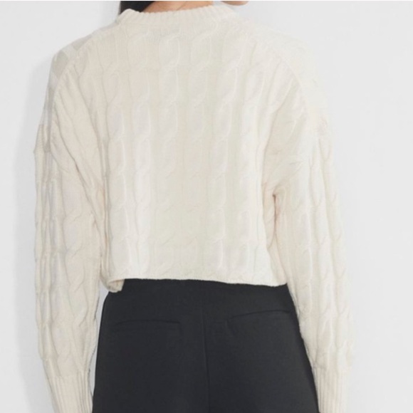 Aritzia Babaton Glory Merino Wool White Cable Knit Cropped Sweater - Picture 2 of 9